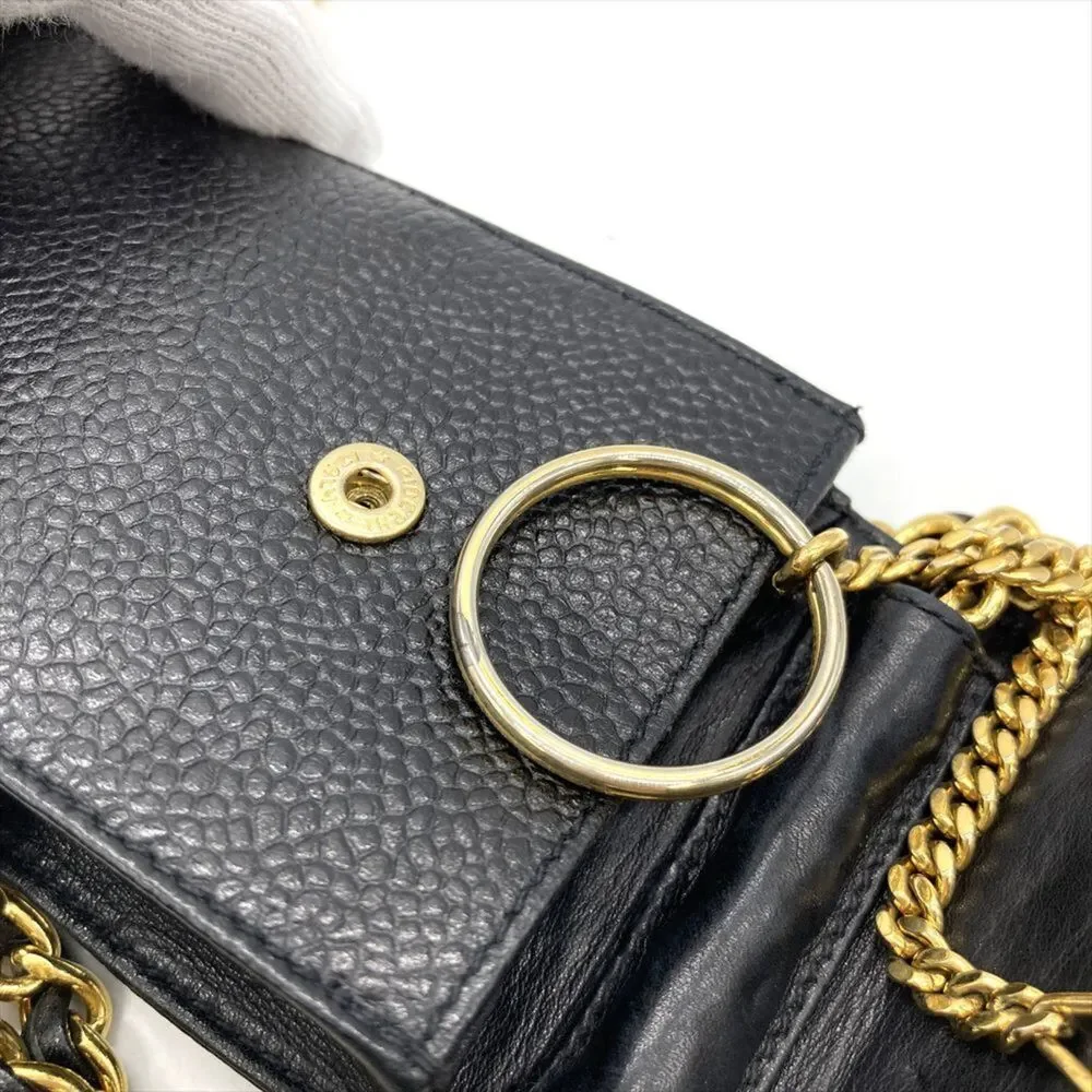 CHANEL Black Caviar Leather Logo Shoulder Bag